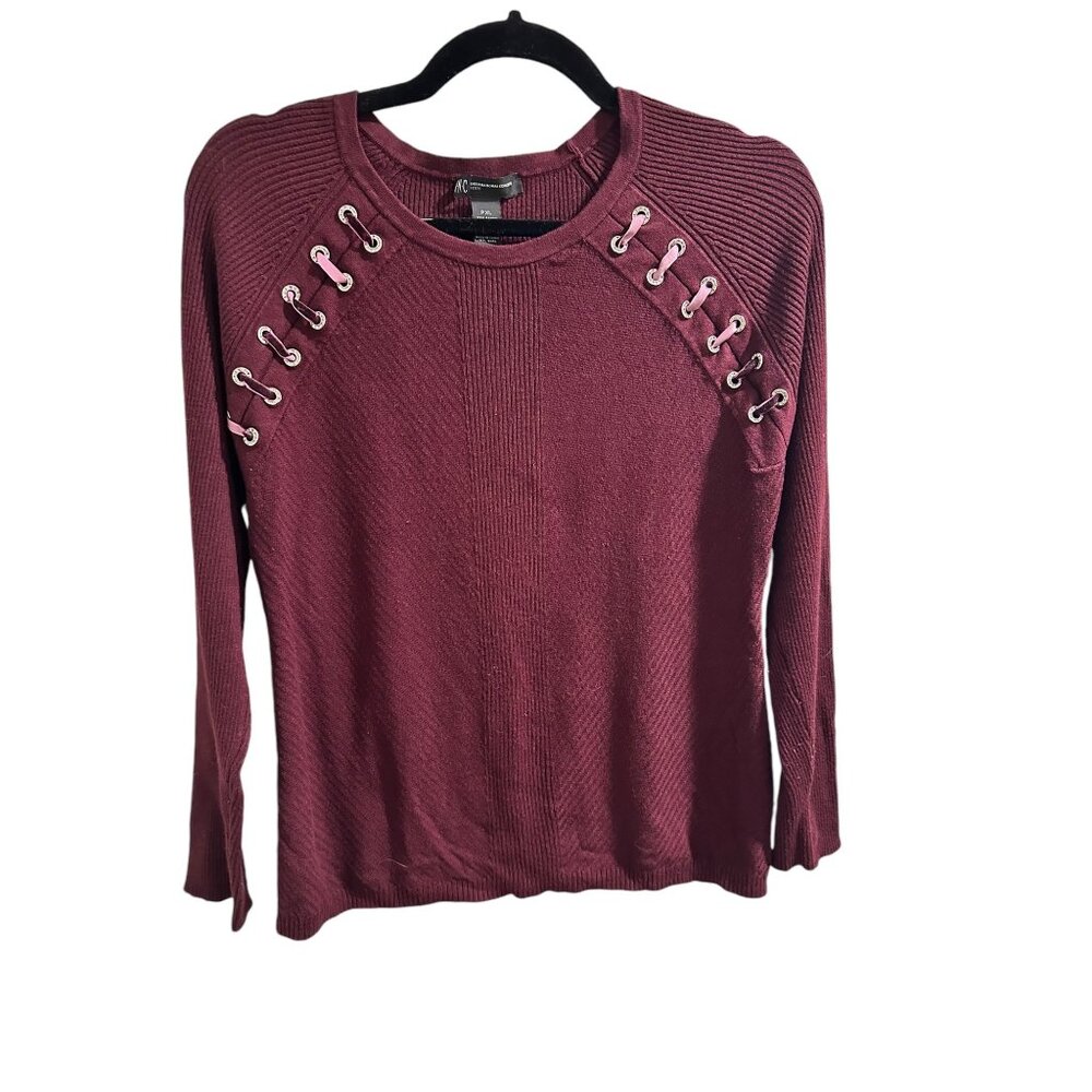 👗 2/$30 👗 INC Petite Women's Burgundy Sweater P/XL With Velvet Lace-Up Detail